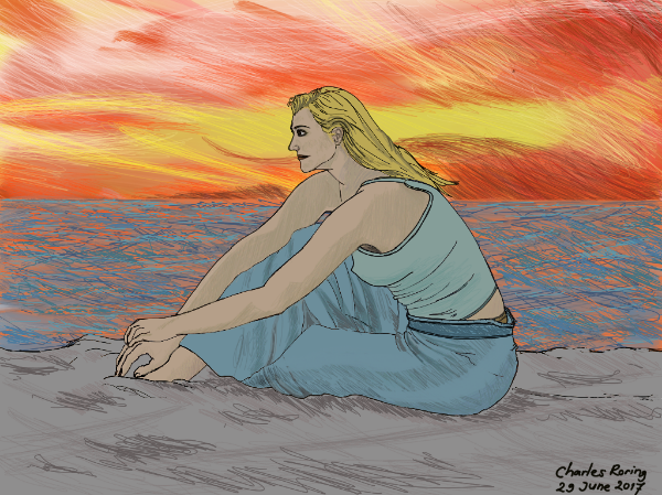 drawing of a female figure in reclined position