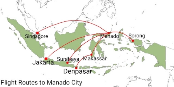 flying routes to Manado city
