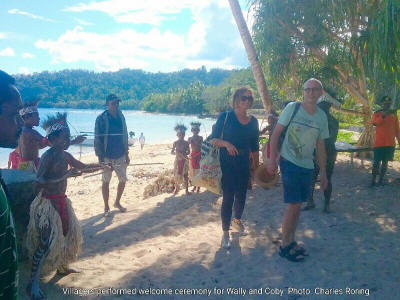 Dutch visitors in Raja Ampat Wally and Coby, two visitors from the Netherlands, were welcomed by villagers of Yenbekaki